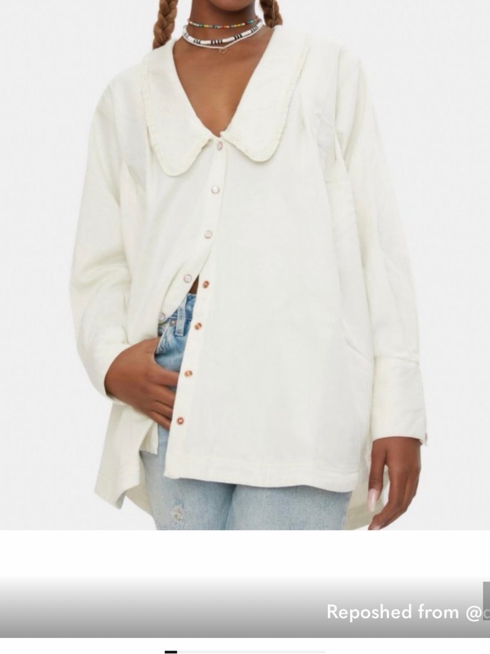 Free people Charlie denim Cream Button-Front tunic top